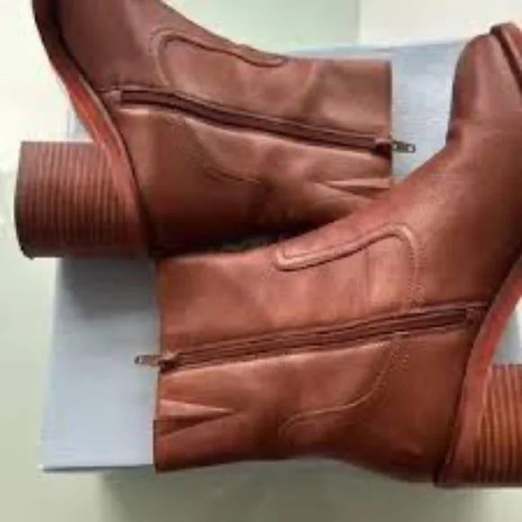 Turbulent Tan Leather Square Toe Mid-Calf Boots - Picture 3 of 13